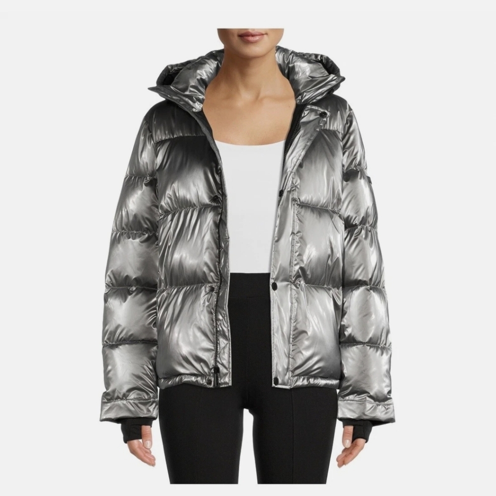 BCBG Shiny Silver Puffer Coat 3XL